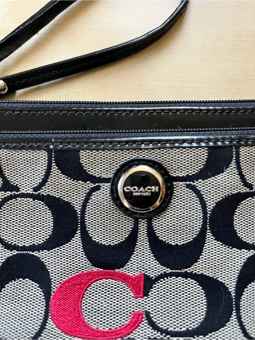 Coach Poppy Signature Wristlet in Black, Gray & Red - Picture 4 of 14